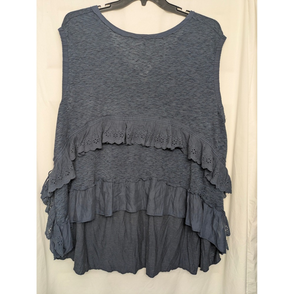Free People Blue Ruffle Eyelet Sleeveless Grunge High Low Top OB2023736